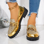 Damen Modische Loafer mit Glitzerdetail und metallischem Akzent R&B