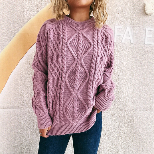 Damen Grobstrickpullover mit strukturiertem Zopfmuster und lässigem Schnitt R&B