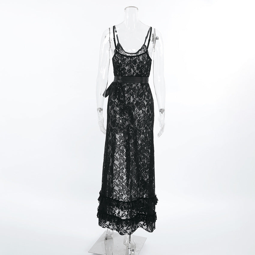 Damen Spitzenkimono mit offener Front und Rüschendetails R&B