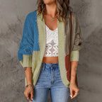 Damen lässige Strickjacke mit buntem Patchwork-Design und weitem Schnitt R&B