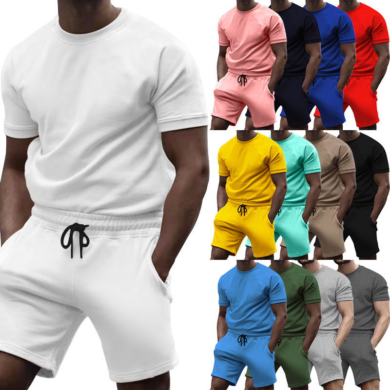 Herren nan kurzärmeliges Sweat-Set aus weichem Sweatstoff mit Rundhalsshirt und Kordelzug-Shorts R&B