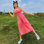 Damen Midikleid mit gerafftem Oberteil und schwingendem Saum R&B