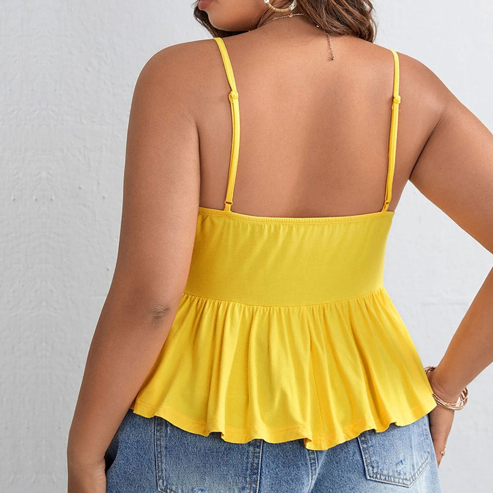 Damen Oberteil mit Rüschensaum und dekorativen Knopfdetails R&B