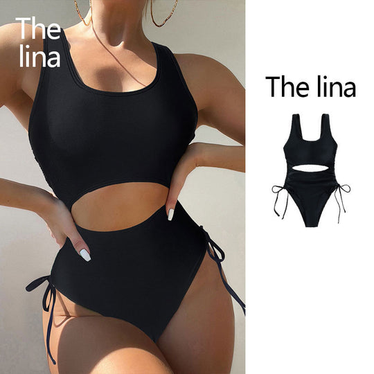 Damen Einteiler Badeanzug mit modischem Cut-Out und verstellbaren Bändern R&B