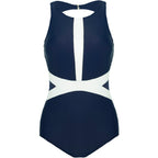 Damen Einteiler Badeanzug mit sportlichem Reißverschluss und trendigem grafischen Design R&B