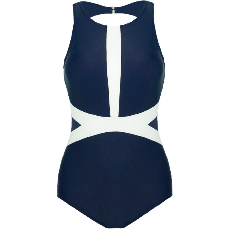 Damen Einteiler Badeanzug mit sportlichem Reißverschluss und trendigem grafischen Design R&B