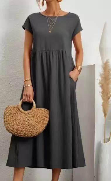 Damen Midikleid mit Lässigem Schnitt und Seitlichen Taschen R&B