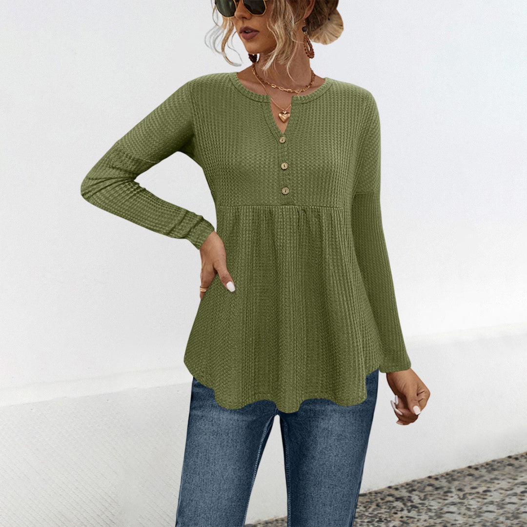 Damen Langarm-Tunika mit Volant und Knopfdetails R&B
