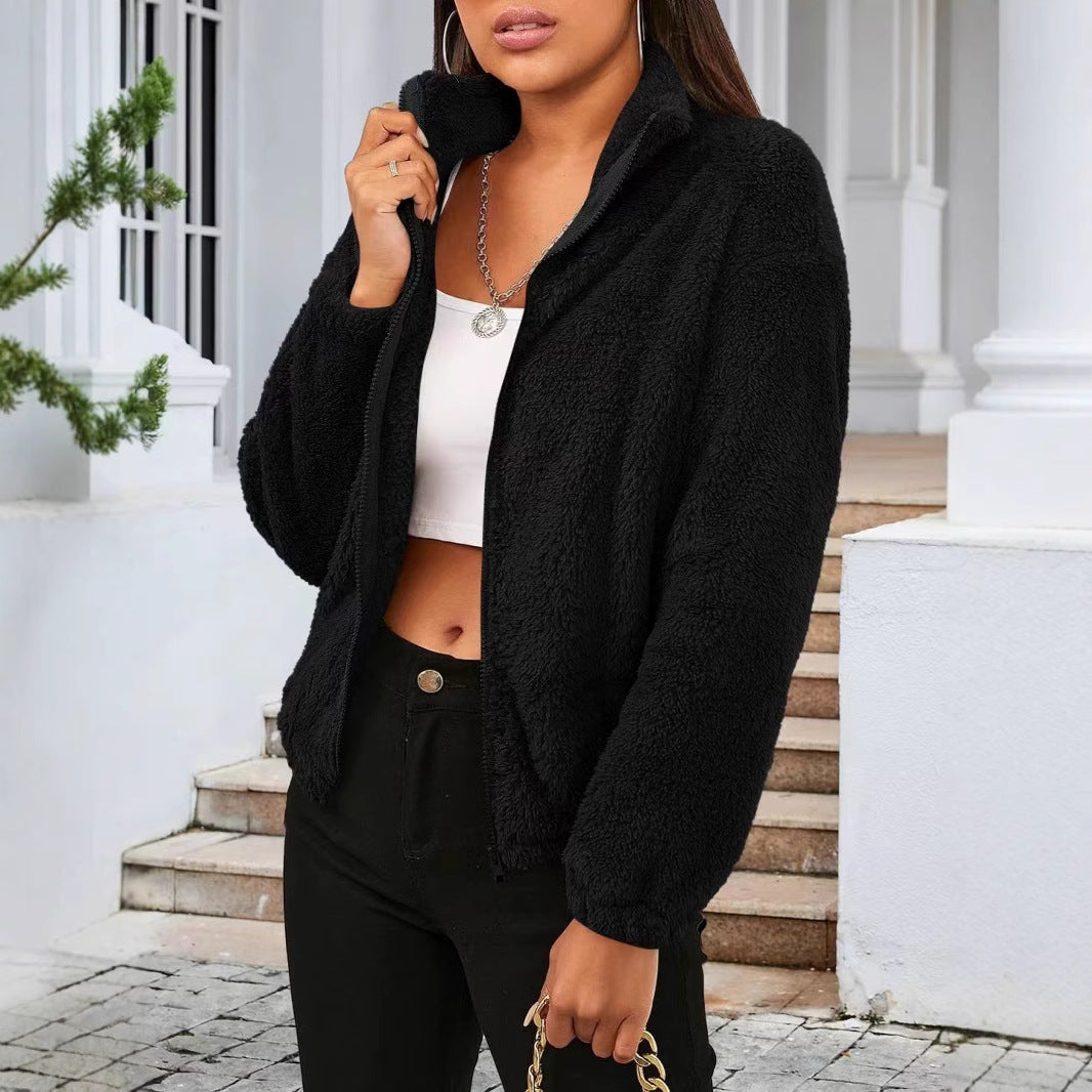 Damen Kuschelige Fleecejacke mit hohem Kragen und seitlichen Taschen R&B