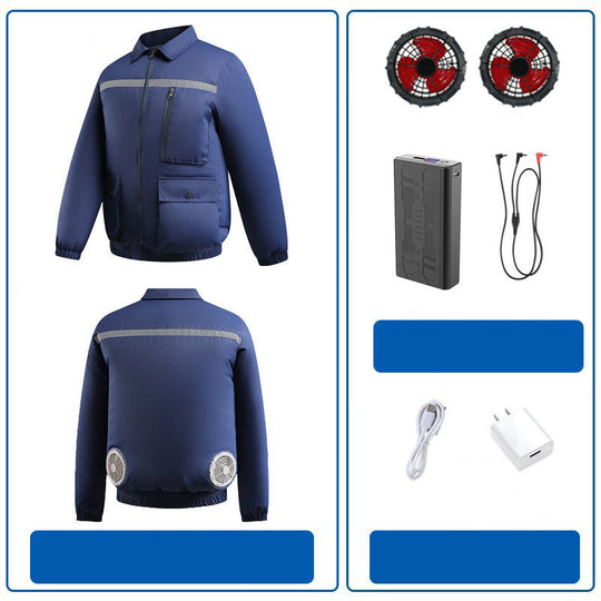 Herren nan belüftete Kühlarbeitsjacke mit seitlichen USB-Lüftern, reflektierendem Bruststreifen und multifunktionalen Taschen R&B