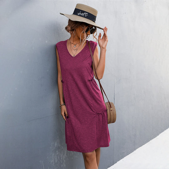 Damen Freizeitdress mit lockerem V-Ausschnitt und Rüschenkanten R&B