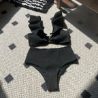 Damen Zweiteiler Bikini mit Rüschendesign und hohem Bund R&B
