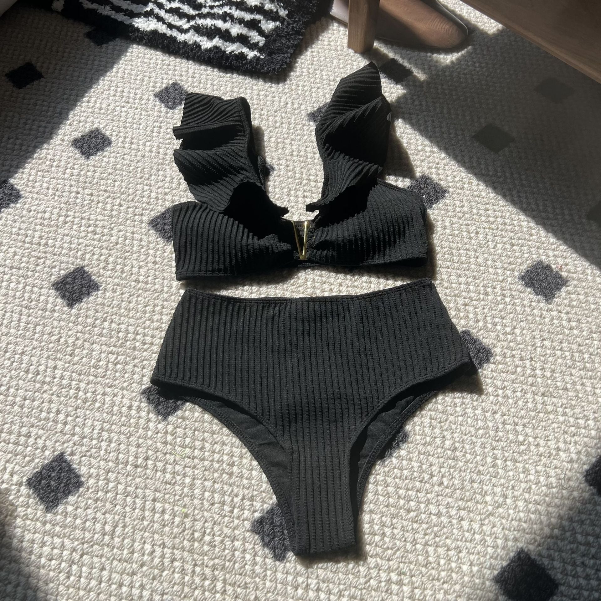 Damen Zweiteiler Bikini mit Rüschendesign und hohem Bund R&B