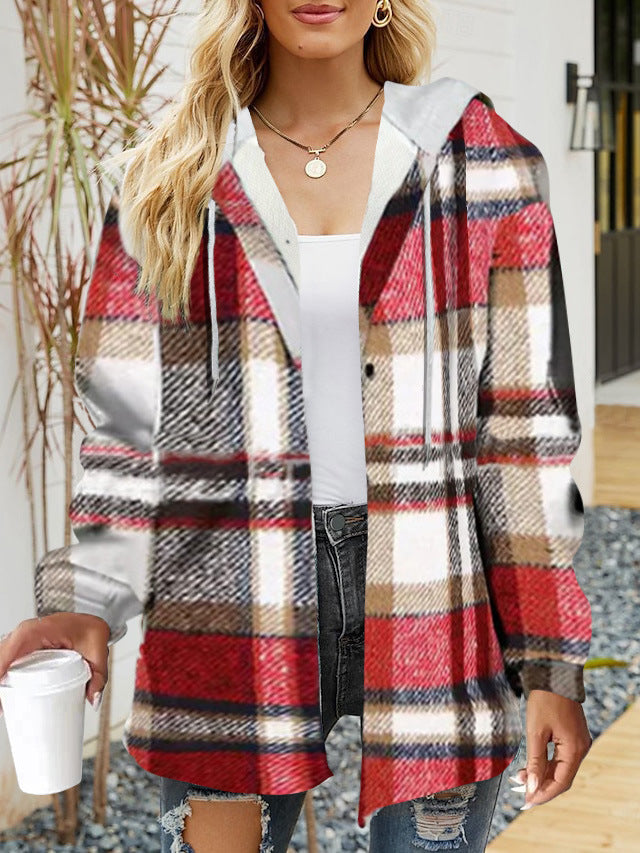 Damen lässige Overshirt-Jacke mit Kapuze und praktischem Kordelzug R&B