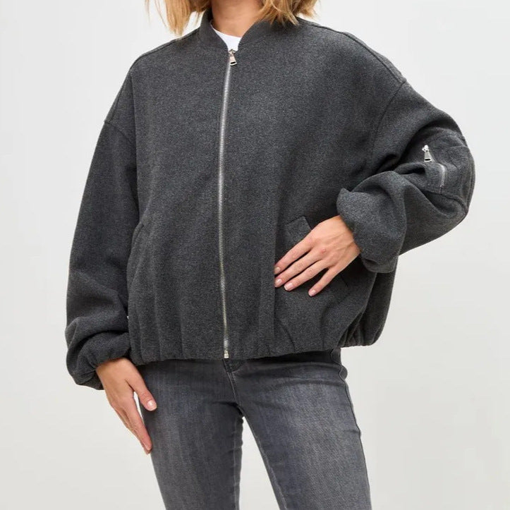 Damen Modernes Oversize-Fleecejacke mit hochgeschlossenem Kragen und seitlichen Eingrifftaschen R&B