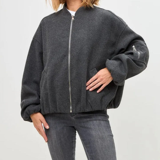 Damen Modernes Oversize-Fleecejacke mit hochgeschlossenem Kragen und seitlichen Eingrifftaschen R&B