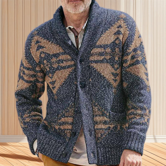 Herren Strickjacke mit kunstvollem Muster und praktischen Taschen R&B