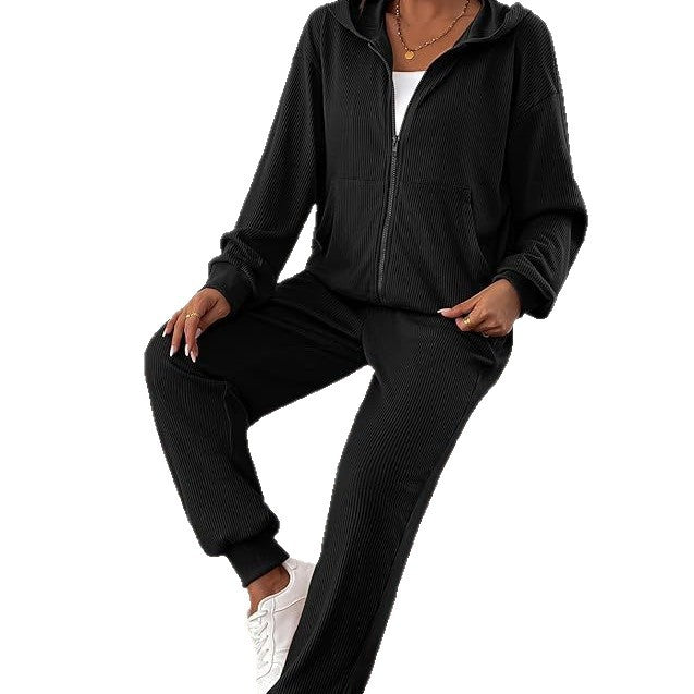 Damen Lässiges Set aus strukturiertem Hoodie und Jogginghose R&B