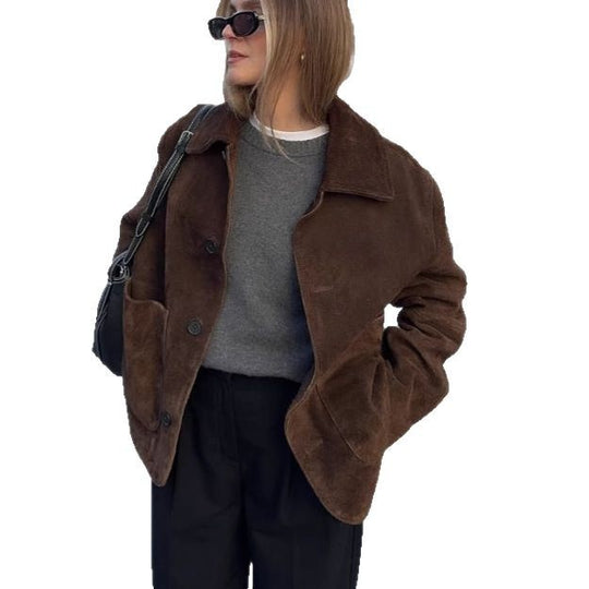 Damen Oversized Teddyjacke mit Knopfverschluss und großen Taschen R&B