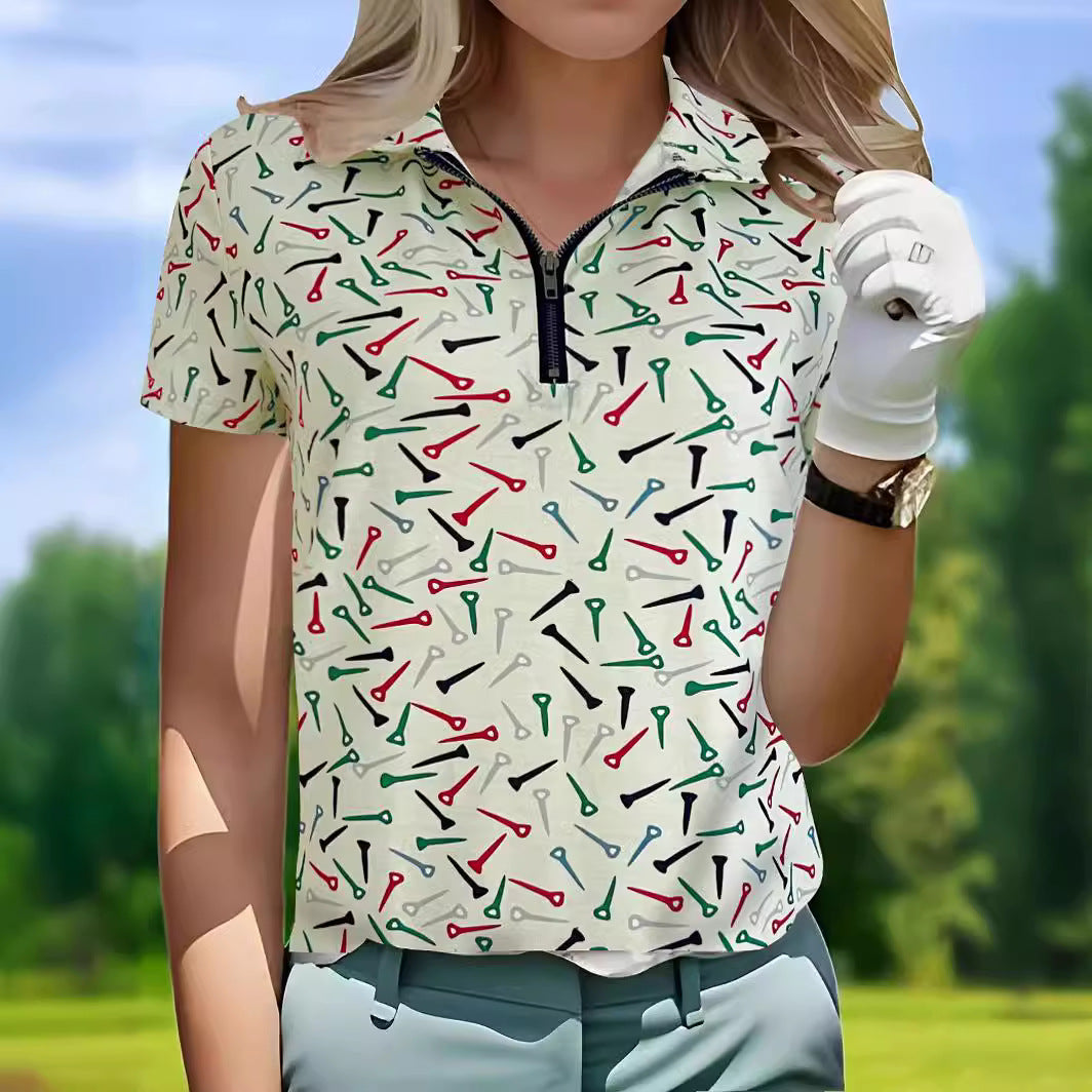 Damen Golfpolo mit modernem Reißverschluss und lR&Bhaftem Design R&B