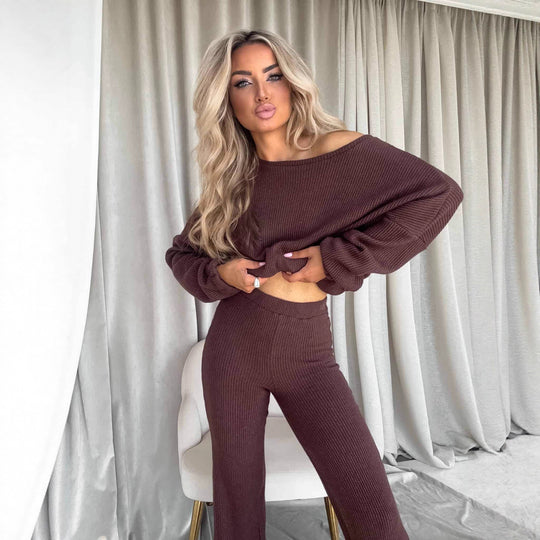 Damen Strickanzug mit lässigem Oversized-Schnitt und weiten Beinen R&B