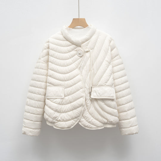 Damen modische Steppjacke mit asymmetrischem Schnitt und praktischen Taschen R&B