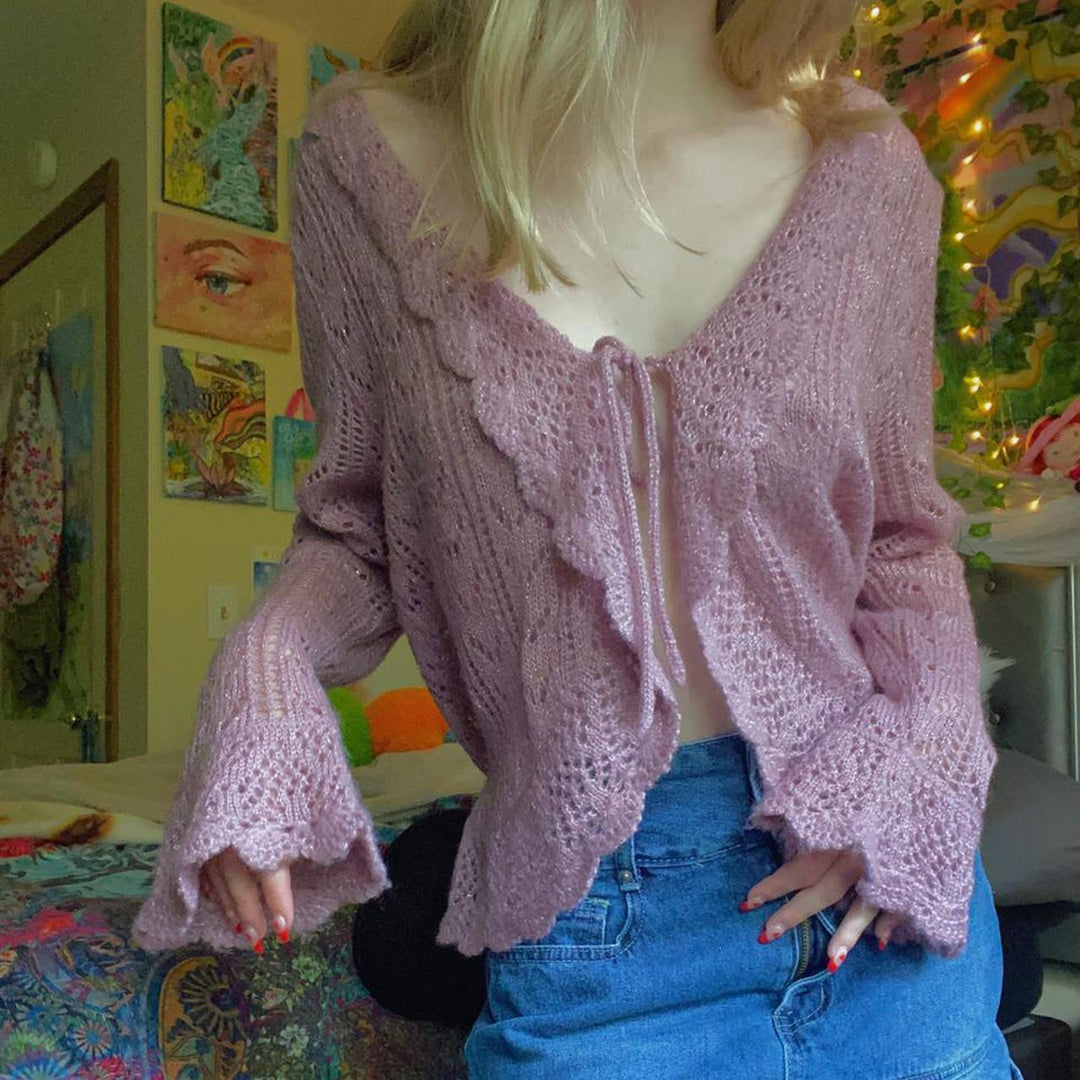 Damen gehäkelter Cardigan mit Rüschendetails R&B