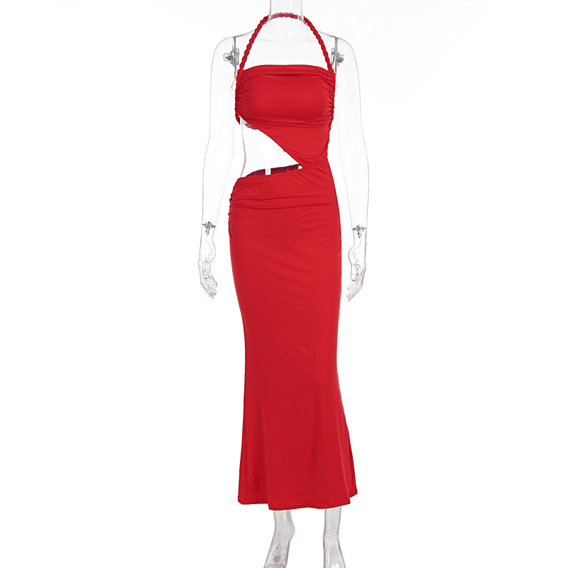 Damen Figurbetontes Maxikleid mit asymmetrischem Schnitt und raffinierten Rüschendetails R&B