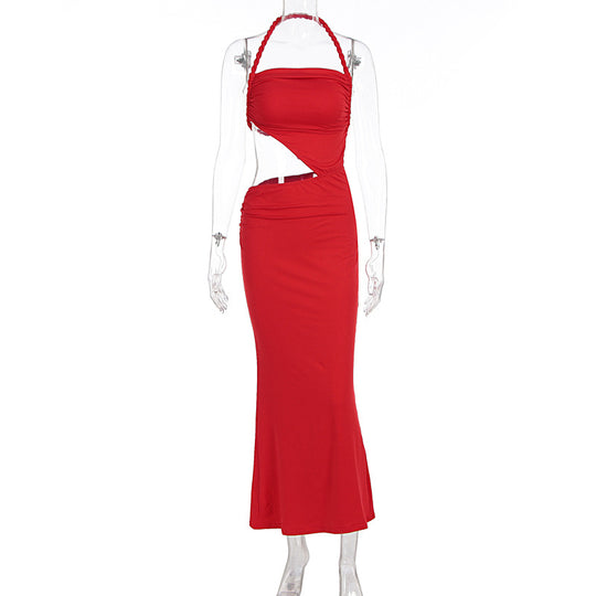 Damen Figurbetontes Maxikleid mit asymmetrischem Schnitt und raffinierten Rüschendetails R&B
