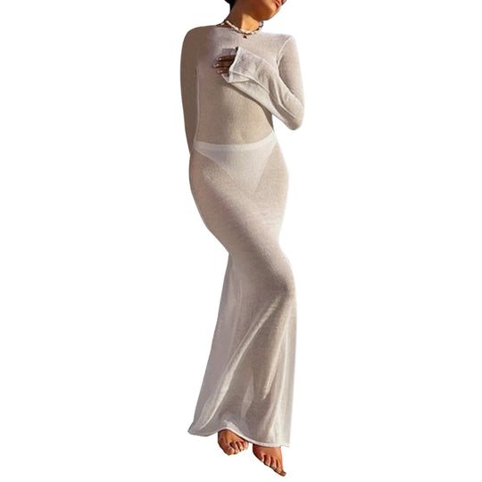 Damen Strick-Maxikleid mit langen Ärmeln und figurbetonendem Schnitt R&B