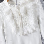 Mädchen Rüschenbluse mit floralen Applikationen und transparenten Ärmeln R&B