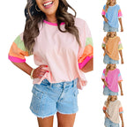 Damen lässiges T-Shirt mit farbenfrohen Ärmeln und weitem Schnitt R&B