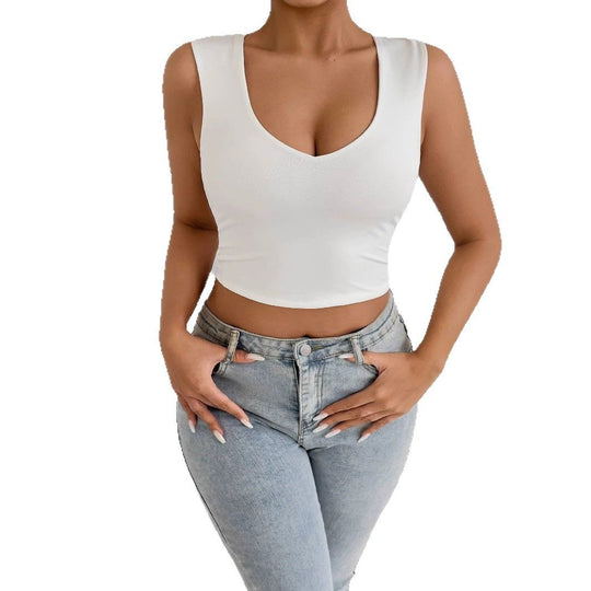 Damen Crop-Top mit V-Ausschnitt und raffinierten Seitenschlitzen R&B