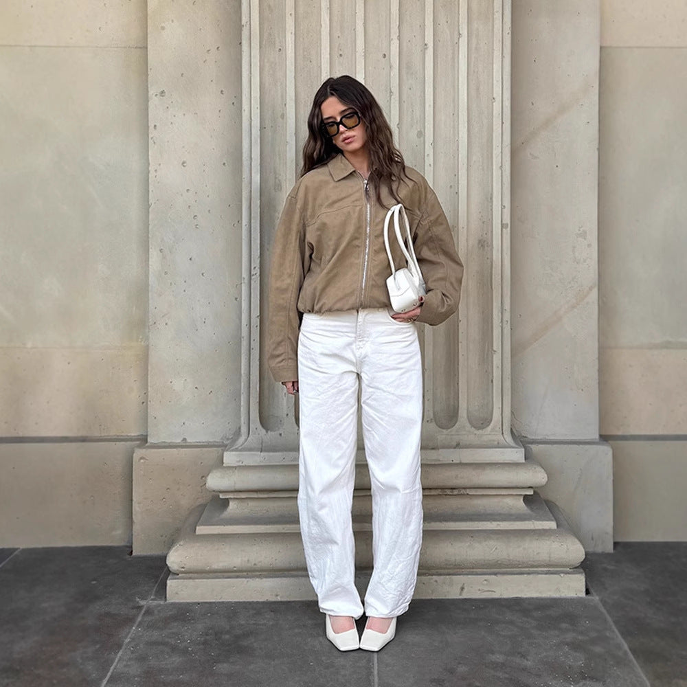 Damen lässige Wildlederjacke im Oversized-Schnitt R&B