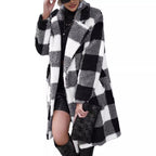 R&B | Langer Mantel - Oversized Fit - Sherpa Textur - Karomuster - Reverskragen