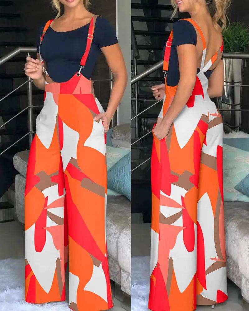 Damen modische Latzhose mit weitem Bein und buntem Grafikdesign R&B