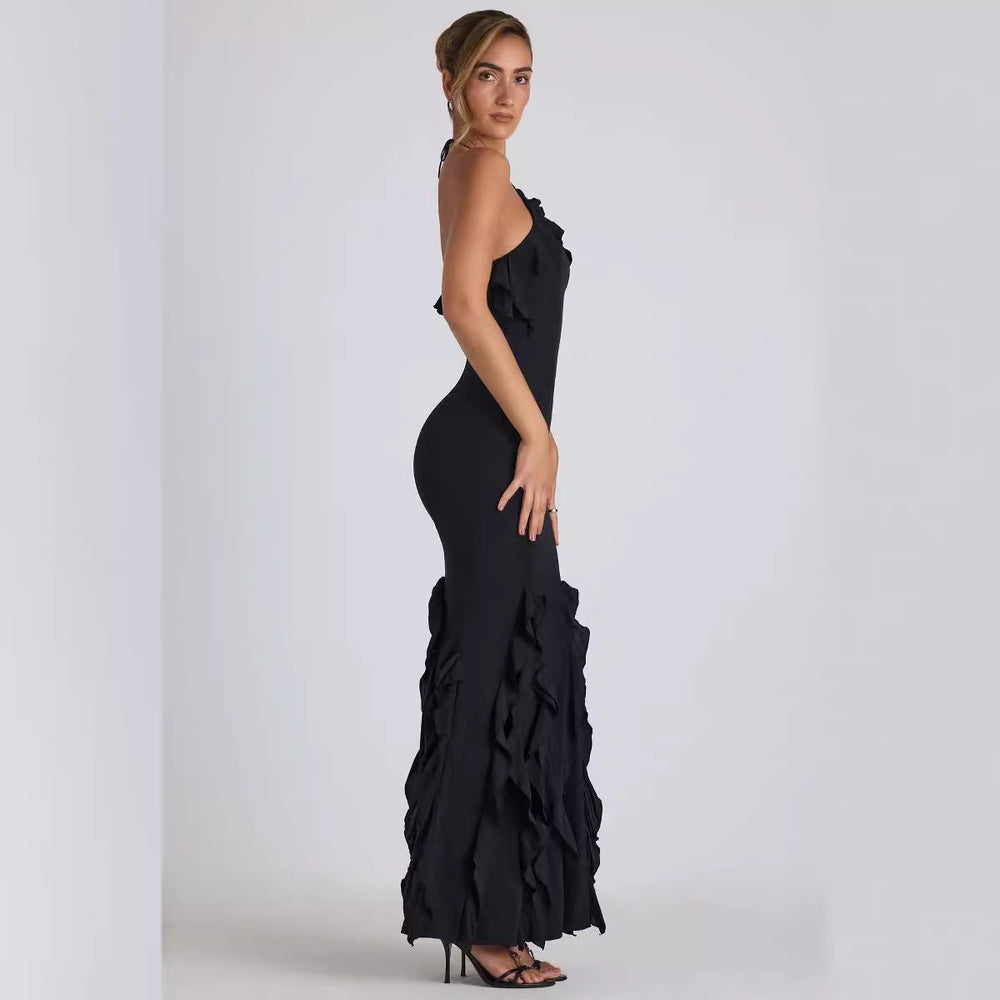 Damen Elegantes Maxikleid mit raffinierten Rüschendetails und taillierter Silhouette R&B