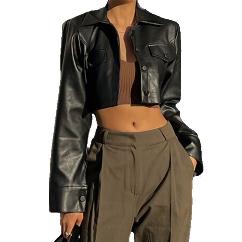 Damen Modische Cropped jacke mit Brusttaschen R&B