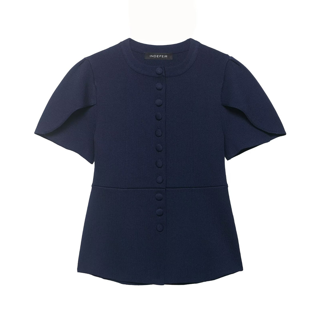 Damenbluse mit strukturierten Puffärmeln und Knopfdetail R&B