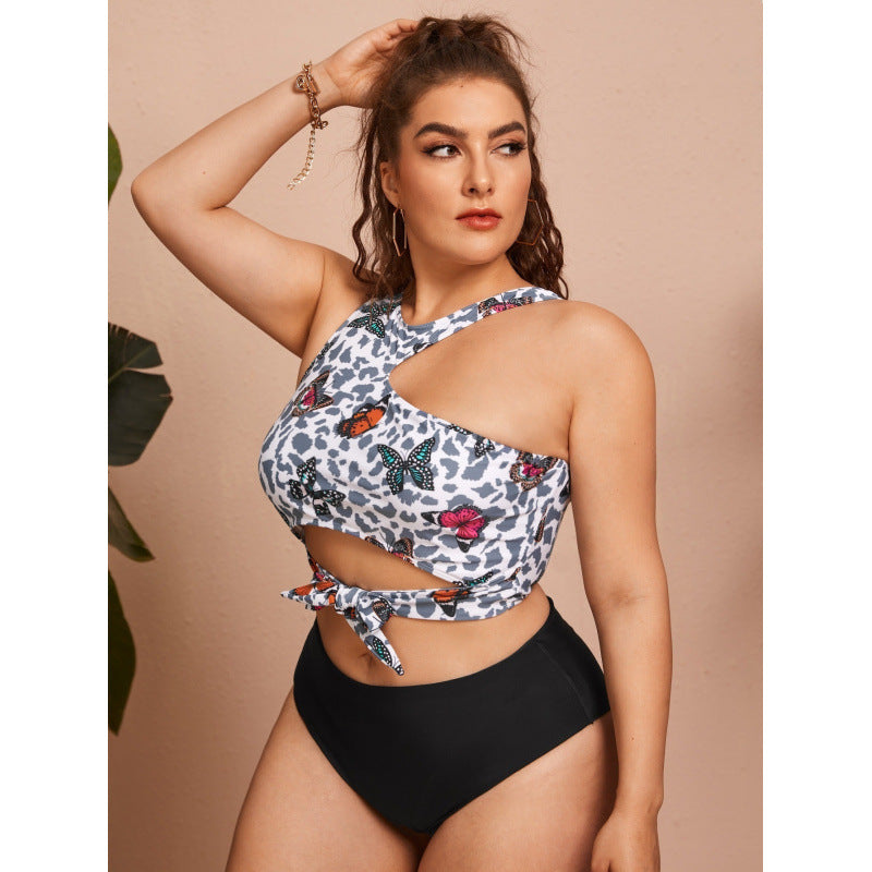 Damen Cut-Out Bikini mit modischem Blütenmuster und hohem Taillen-Slip R&B