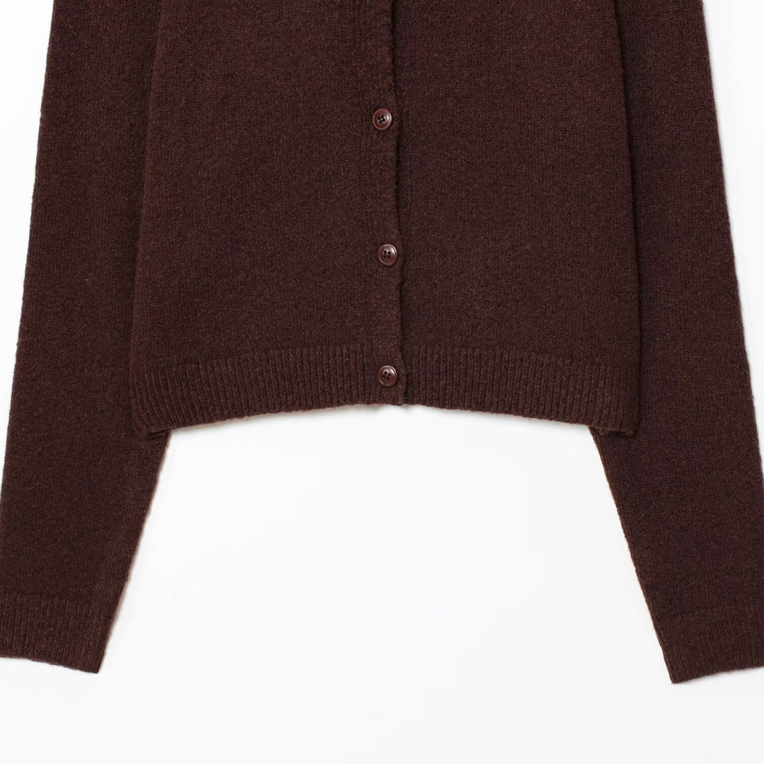 Damen elegante Strickjacke mit Knopfverschluss und Rundhalsausschnitt R&B