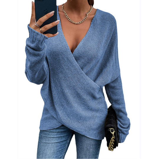 Damen Oversize Strickpullover mit V-Ausschnitt und lässigem Look R&B