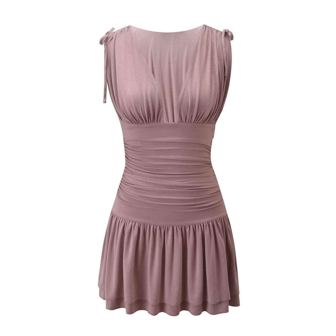 Damen Fließendes Sommerkleid mit trägerloser Raffungsoptik R&B