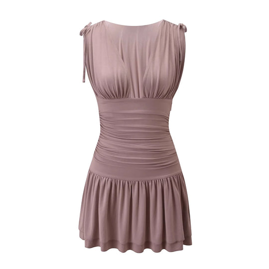 Damen Fließendes Sommerkleid mit trägerloser Raffungsoptik R&B