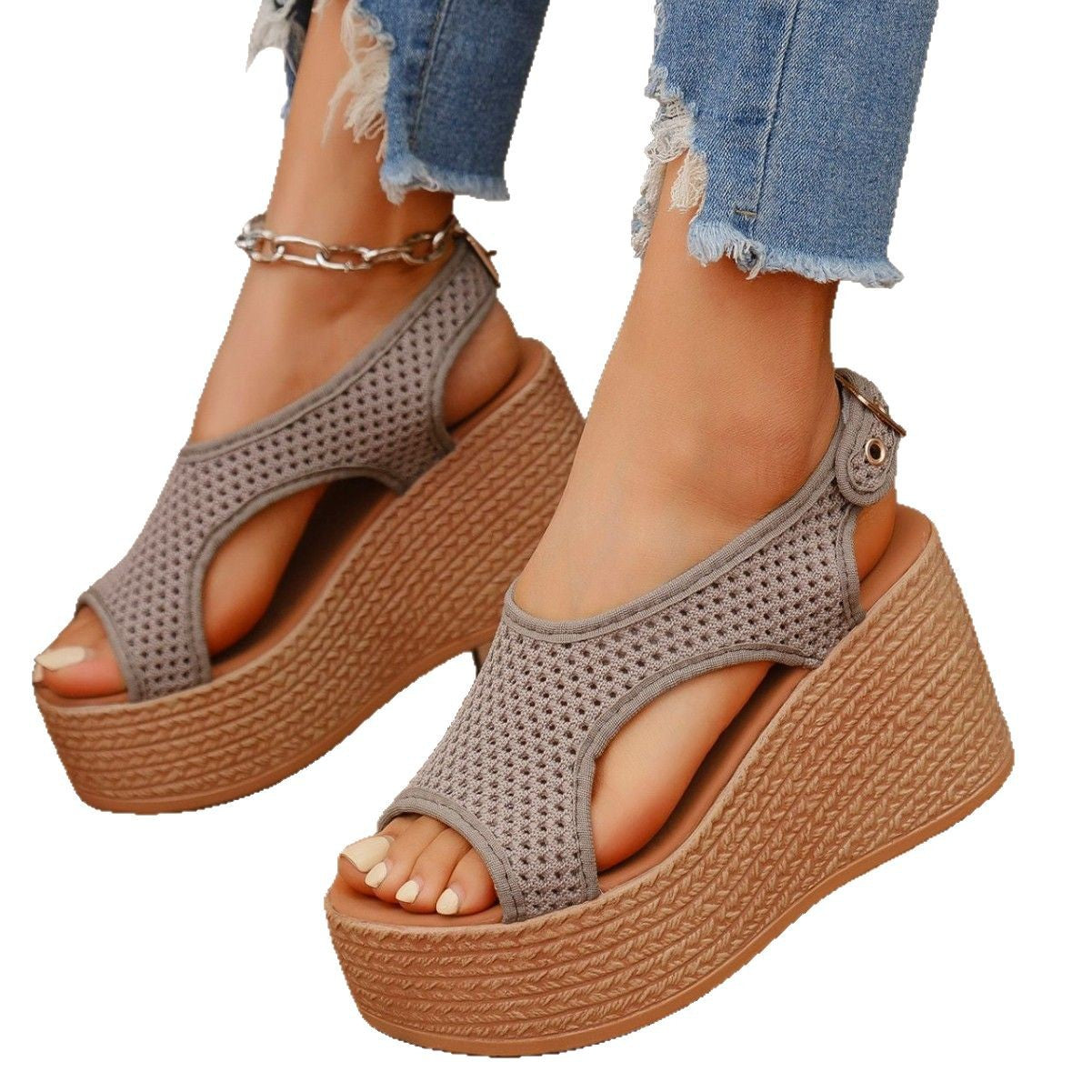Damen Wedge-Sandalen mit perforiertem Obermaterial und anatomischem Fußbett R&B