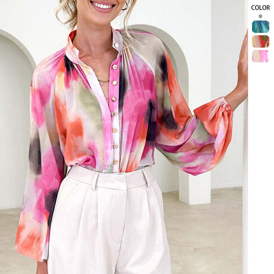 Damen Transparente Bluse mit Ballonärmeln und floralem Druck R&B