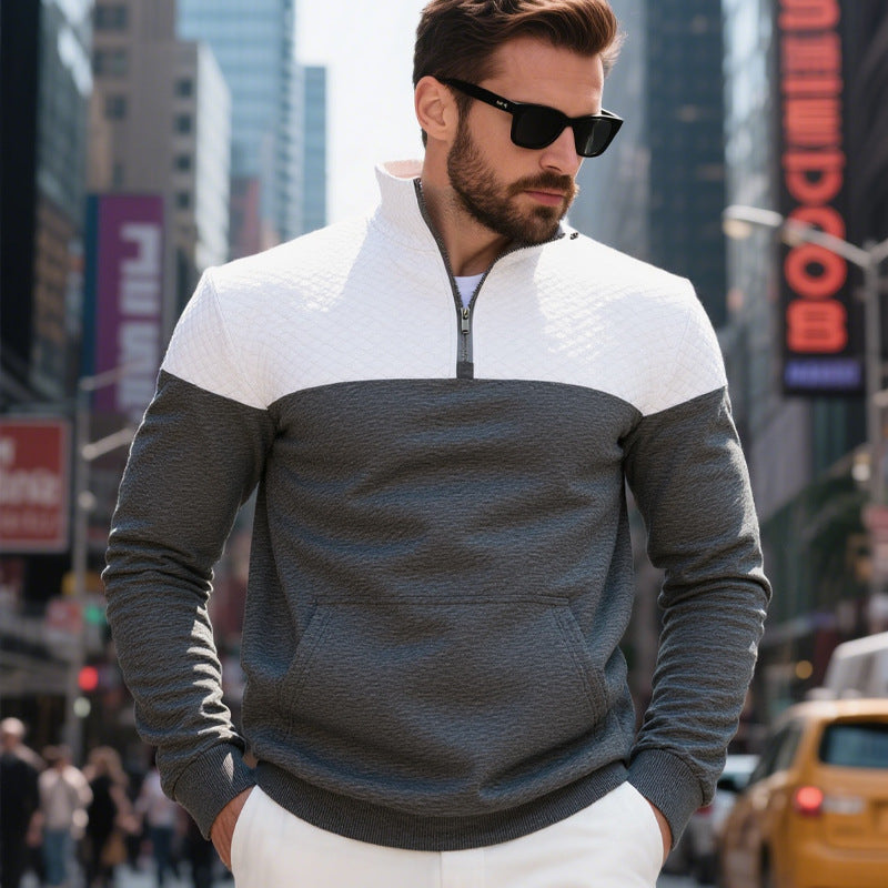 Herren modischer Sweatshirt mit hohem Kragen und zwei Taschen R&B