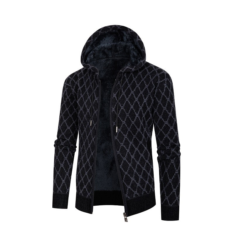 Herren Kapuzenjacke mit modernem Rautenmuster und kuscheligem Innenfutter