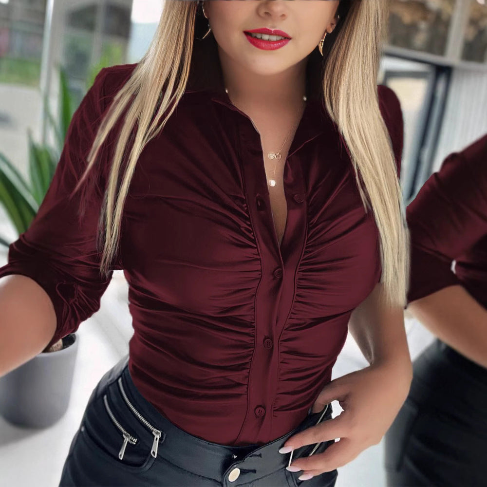 Damen figurbetontes Hemd mit Raffungen R&B