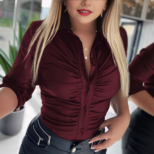 Damen figurbetontes Hemd mit Raffungen R&B